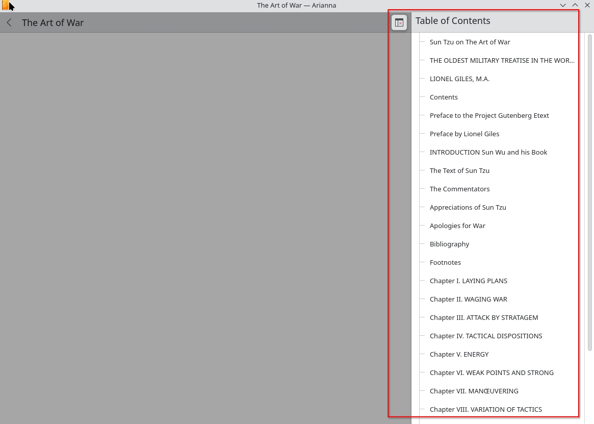 table of contents in arianna